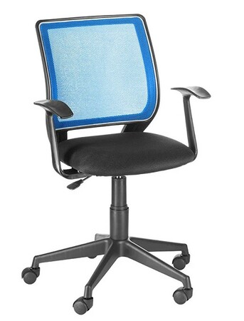 Кресло на колесах Эксперт Т эрго черное сидение TW,спинка синий, подлокотник пластик Т образный, крестовина пластик, без качания