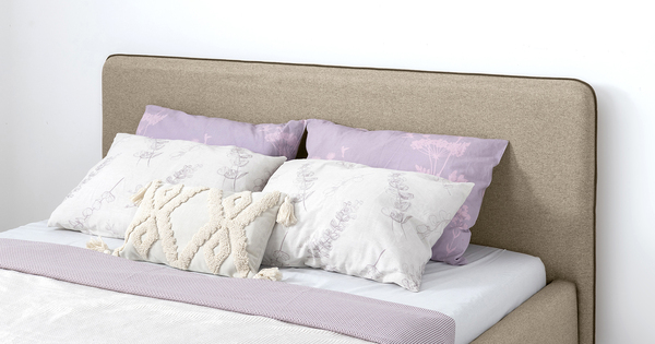 Кровать Миа 160 рогожка бежево-коричневый, кант желтовато-коричневый с ортопедическим основанием и подъемным механизмом