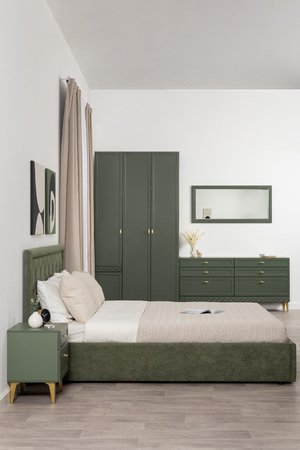 Комод Марион 16.256 дымчатый зеленый K521, олива шагрень AG 1050 ПВХ, белый PE шагрень