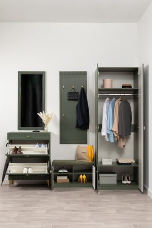 Шкаф двустворчатый Марион 16.340.02 дымчатый зеленый K521, олива шагрень AG 1050 ПВХ