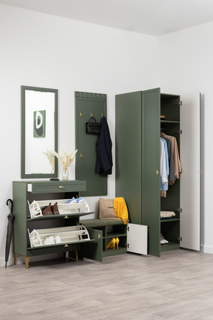 Шкаф двустворчатый Марион 16.340.02 дымчатый зеленый K521, олива шагрень AG 1050 ПВХ