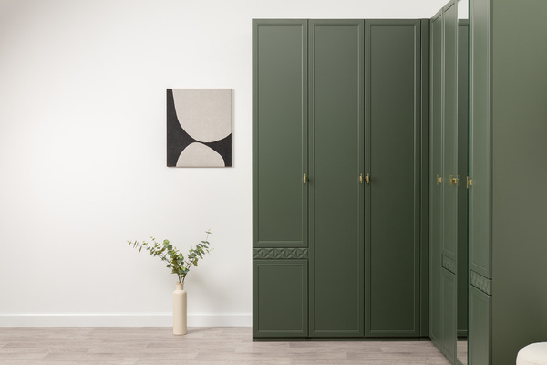 Шкаф-пенал Марион 16.340.01 дымчатый зеленый K521, олива шагрень AG 1050 ПВХ (собирается на любую сторону)