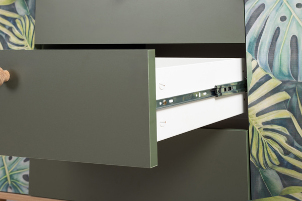 Комод Маттиас 16.245 дымчатый зеленый K521, гикори рокфорд натуральный KO86 PW, белый PE шагрень, фотопечать