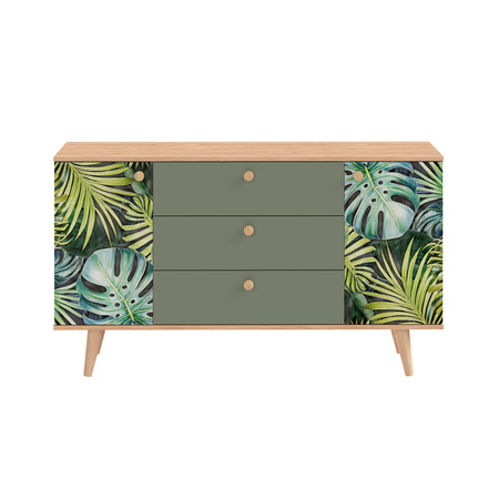 Комод Маттиас 16.245 дымчатый зеленый K521, гикори рокфорд натуральный KO86 PW, белый PE шагрень, фотопечать