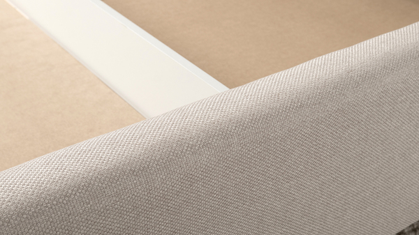 Кровать Миа 140 рогожка светло-бежевый, кант желтовато-коричневый с ортопедическим основанием и подъемным механизмом