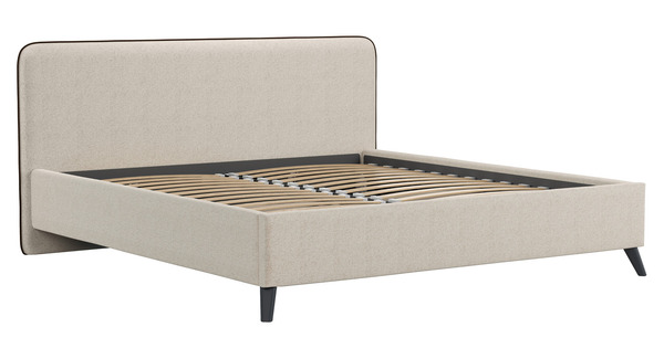 Кровать Миа 180 светло-бежевый, кант желтовато-коричневый с ортопедическим основанием и подъемным механизмом