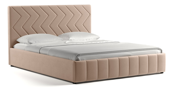 Кровать Милана 160 велюр бежевый кофейный с ортопедическим основанием и подъемным механизмом