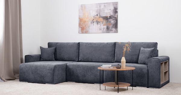 Диван-кровать угловой Оксфорд 713 композиция 2, MUZA 09 темно-синий, модульная система, сборка на любую сторону