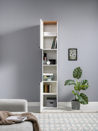 Стеллаж Остин 16.427 белый PE шагрень, дуб золотой CRAFT, белая шагрень 4101 ПВХ, сборка на любую сторону