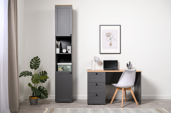 Стеллаж Остин 16.427 серый графит 0162 РЕ, дуб золотой CRAFT, графит ZB 856-2 ПВХ, сборка на любую сторону