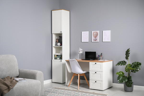 Стол письменный Остин 12.159 белый PE шагрень, дуб золотой CRAFT, белая шагрень 4101 ПВХ, сборка на любую сторону